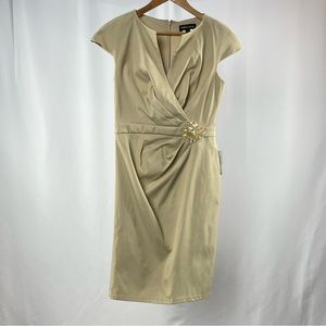 NWT Tadashi Shoji Cap‎ Sleeve Sheath Dress in Khaki Size 6